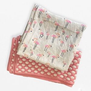 Bundle Pottery Barn & Oh joy Flamingo Muslim and Polka Dot Cotton Baby Blankets